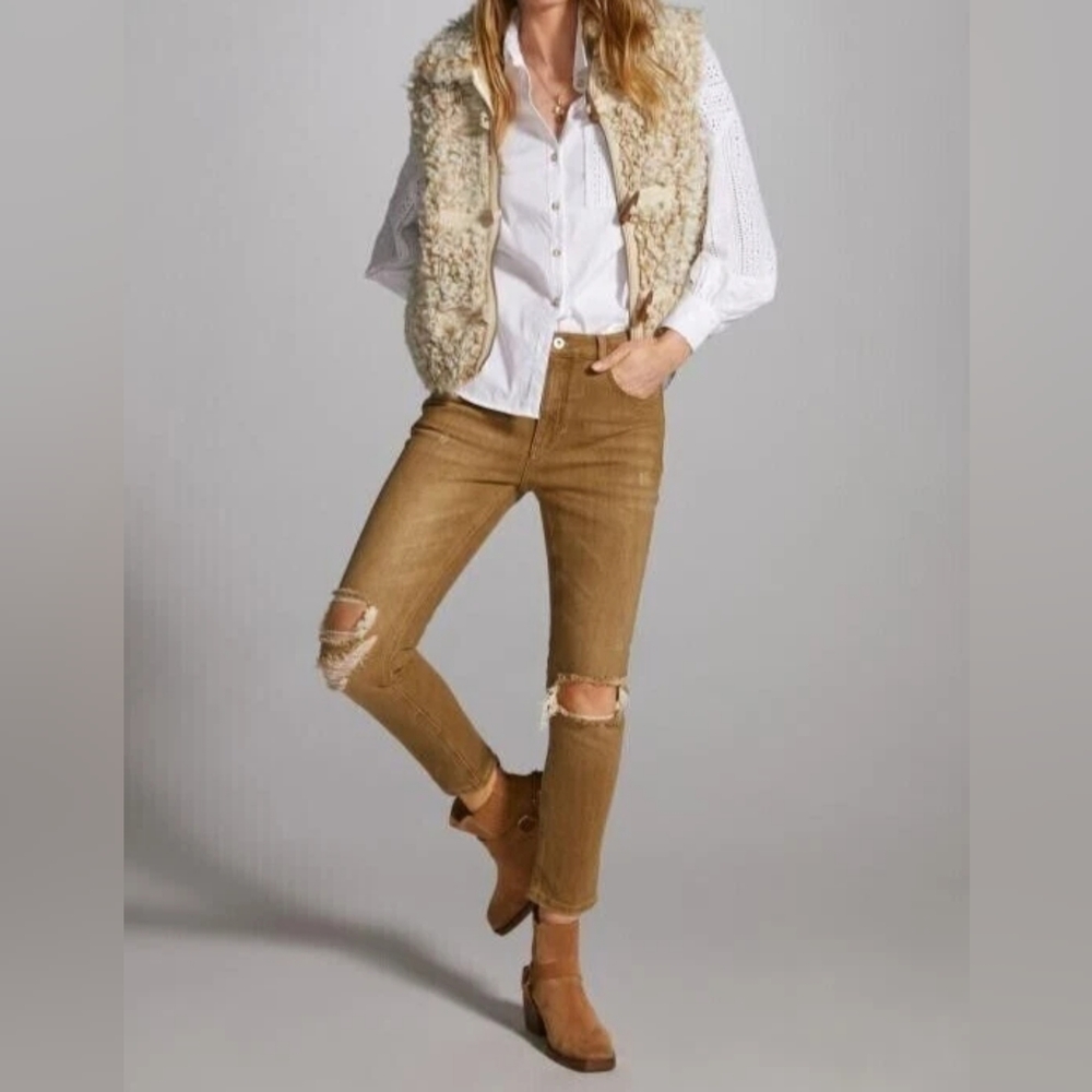 Pilcro The Heritage Boyfriend Distressed High Rise Stretch Jeans Maize Earth 28